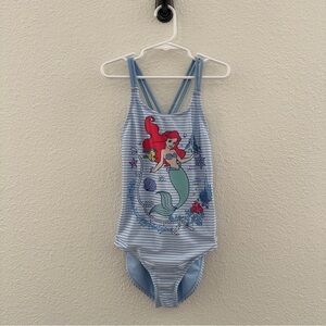 Disney Princess Little Mermaid Blue White Striped Swimsuit 7/8 Summer fun
